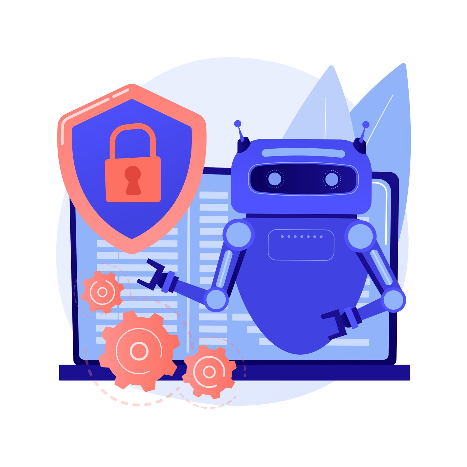 Industrial cybersecurity abstract concept vector illustration. Industrial data protection, enterprise cybersecurity, robotics malware defense, safeguarding info and machines abstract metaphor.